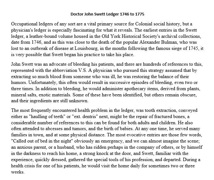 Doctor John Swett Ledger