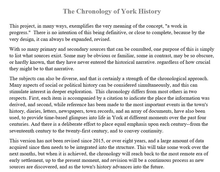 Chronology of York History