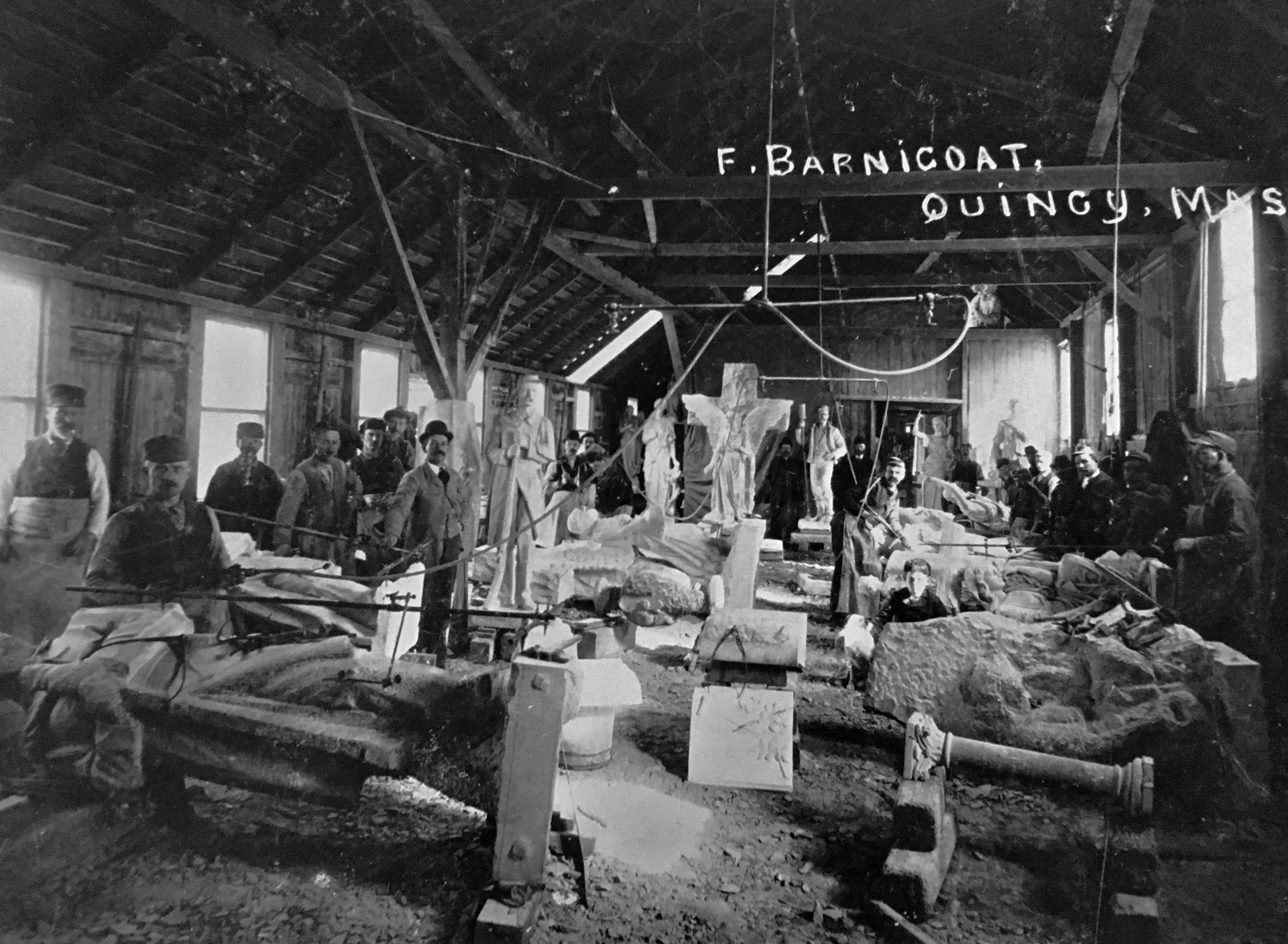 Stone shed inside work area