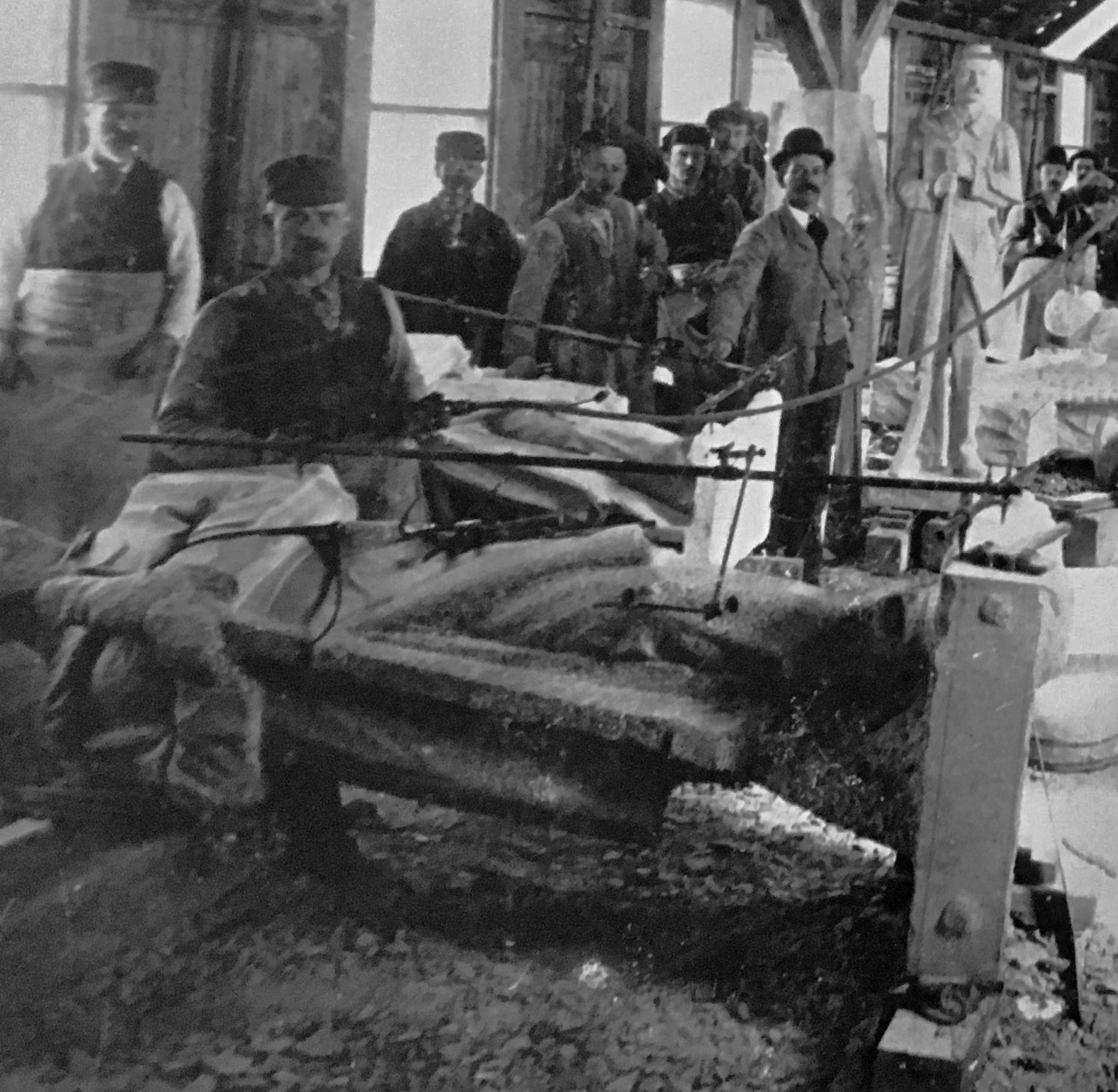 Stone shed inside work area